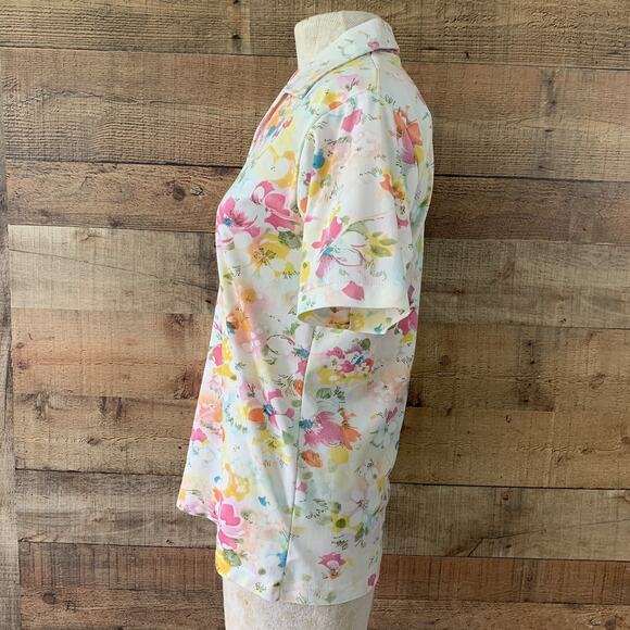 Vintage 1970s Pullover Collared V-neck Abstract Floral Blouse Sz M - Picture 4 of 6
